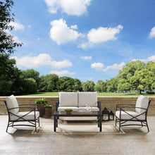 Load image into Gallery viewer, Kaplan 4Pc Outdoor Metal Conversation Set Oatmeal/Oil Rubbed Bronze - Loveseat, Coffee Table, & Two Chairs