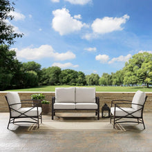 Load image into Gallery viewer, Kaplan 3Pc Outdoor Metal Conversation Set Oatmeal/Oil Rubbed Bronze - Loveseat & 2 Chairs