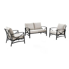Load image into Gallery viewer, Kaplan 3Pc Outdoor Metal Conversation Set Oatmeal/Oil Rubbed Bronze - Loveseat & 2 Chairs