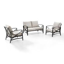 Load image into Gallery viewer, Kaplan 3Pc Outdoor Metal Conversation Set Oatmeal/Oil Rubbed Bronze - Loveseat & 2 Chairs