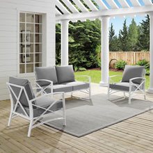Load image into Gallery viewer, Kaplan 3Pc Outdoor Metal Conversation Set Gray/White - Loveseat & 2 Chairs