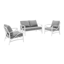 Load image into Gallery viewer, Kaplan 3Pc Outdoor Metal Conversation Set Gray/White - Loveseat & 2 Chairs