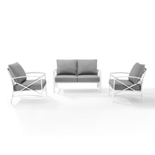 Load image into Gallery viewer, Kaplan 3Pc Outdoor Metal Conversation Set Gray/White - Loveseat & 2 Chairs