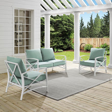 Load image into Gallery viewer, Kaplan 3Pc Outdoor Metal Conversation Set Mist/White - Loveseat & 2 Chairs