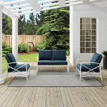 Load image into Gallery viewer, Kaplan 3Pc Outdoor Metal Conversation Set Navy/White - Loveseat & 2 Chairs