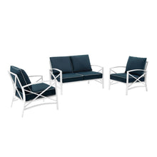 Load image into Gallery viewer, Kaplan 3Pc Outdoor Metal Conversation Set Navy/White - Loveseat & 2 Chairs