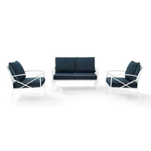 Load image into Gallery viewer, Kaplan 3Pc Outdoor Metal Conversation Set Navy/White - Loveseat & 2 Chairs