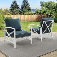 Load image into Gallery viewer, Kaplan 2Pc Outdoor Metal Armchair Set Navy/White - 2 Chairs