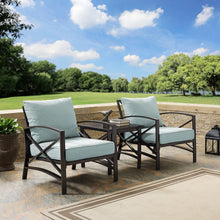 Load image into Gallery viewer, Kaplan 3Pc Outdoor Metal Armchair Set Mist/Oil Rubbed Bronze - Side Table & 2 Chairs