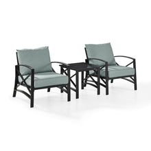 Load image into Gallery viewer, Kaplan 3Pc Outdoor Metal Armchair Set Mist/Oil Rubbed Bronze - Side Table & 2 Chairs