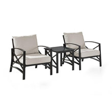 Load image into Gallery viewer, Kaplan 3Pc Outdoor Metal Armchair Set Oatmeal/Oil Rubbed Bronze - Side Table & 2 Chairs
