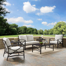 Load image into Gallery viewer, Kaplan 6Pc Outdoor Metal Conversation Set Oatmeal/Oil Rubbed Bronze - Loveseat, Coffee Table, 2 Armchairs, & 2 Side Tables