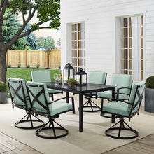 Load image into Gallery viewer, Kaplan 7Pc Outdoor Metal Dining Set Mist/Oil Rubbed Bronze - Table & 6 Swivel Chairs