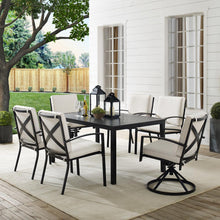 Load image into Gallery viewer, Kaplan 7Pc Outdoor Metal Dining Set Oatmeal/Oil Rubbed Bronze - Table, 2 Swivel Chairs, & 4 Regular Chairs