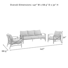 Load image into Gallery viewer, Kaplan 3Pc Outdoor Metal Sofa Set Oatmeal/Oil Rubbed Bronze - Sofa & 2 Arm Chairs