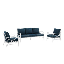 Load image into Gallery viewer, Kaplan 3Pc Outdoor Metal Sofa Set Navy/White - Sofa & 2 Arm Chairs