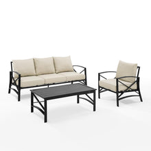 Load image into Gallery viewer, Kaplan 3Pc Outdoor Metal Sofa Set Oatmeal/Oil Rubbed Bronze - Sofa, Arm Chair, & Coffee Table