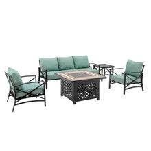Load image into Gallery viewer, Kaplan 5Pc Outdoor Metal Sofa Set W/Fire Table Mist/Oil Rubbed Bronze - Sofa, Side Table, Tucson Fire Table, & 2 Chairs