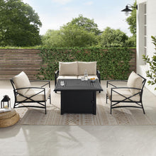Load image into Gallery viewer, Kaplan 4Pc Outdoor Metal Conversation Set W/Fire Table Oatmeal/Oil Rubbed Bronze - Loveseat, Dante Fire Table, & 2 Arm Chairs