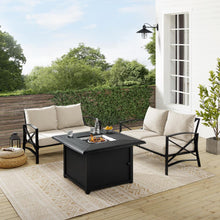 Load image into Gallery viewer, Kaplan 3Pc Outdoor Metal Conversation Set W/Fire Table Oatmeal/Oil Rubbed Bronze - Dante Fire Table & 2 Loveseats
