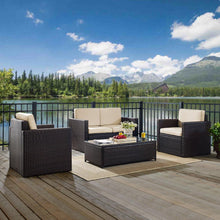 Load image into Gallery viewer, Palm Harbor 4Pc Outdoor Wicker Conversation Set Sand/Brown - Loveseat, Coffee Table, & 2 Chairs