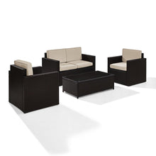 Load image into Gallery viewer, Palm Harbor 4Pc Outdoor Wicker Conversation Set Sand/Brown - Loveseat, Coffee Table, & 2 Chairs