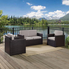 Load image into Gallery viewer, Palm Harbor 3Pc Outdoor Wicker Conversation Set Gray/Brown - Loveseat & 2 Chairs