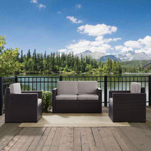 Load image into Gallery viewer, Palm Harbor 3Pc Outdoor Wicker Conversation Set Gray/Brown - Loveseat & 2 Chairs