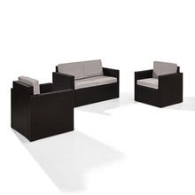 Load image into Gallery viewer, Palm Harbor 3Pc Outdoor Wicker Conversation Set Gray/Brown - Loveseat & 2 Chairs