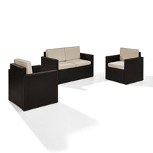 Load image into Gallery viewer, Palm Harbor 3Pc Outdoor Wicker Conversation Set Sand/Brown - Loveseat & 2 Chairs