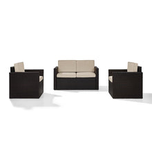 Load image into Gallery viewer, Palm Harbor 3Pc Outdoor Wicker Conversation Set Sand/Brown - Loveseat & 2 Chairs