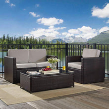 Load image into Gallery viewer, Palm Harbor 3Pc Outdoor Wicker Conversation Set Gray/Brown - Loveseat, Chair, & Coffee Table