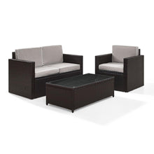 Load image into Gallery viewer, Palm Harbor 3Pc Outdoor Wicker Conversation Set Gray/Brown - Loveseat, Chair, & Coffee Table