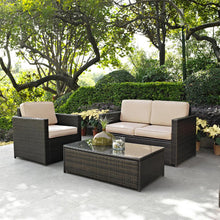 Load image into Gallery viewer, Palm Harbor 3Pc Outdoor Wicker Conversation Set Sand/Brown - Loveseat, Chair, & Coffee Table