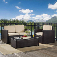 Load image into Gallery viewer, Palm Harbor 3Pc Outdoor Wicker Conversation Set Sand/Brown - Loveseat, Chair, & Coffee Table