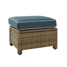 Load image into Gallery viewer, Bradenton Outdoor Wicker Ottoman Navy /Weathered Brown