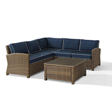 Load image into Gallery viewer, Bradenton 4Pc Outdoor Wicker Sectional Set Navy/Weathered Brown