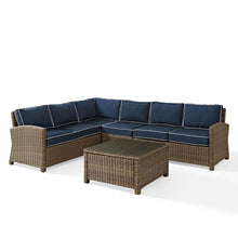 Load image into Gallery viewer, Bradenton 5Pc Outdoor Wicker Sectional Set Navy/Weathered Brown
