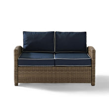 Load image into Gallery viewer, Bradenton Outdoor Wicker Loveseat Navy/Weathered Brown