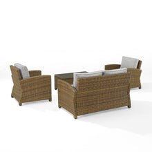 Load image into Gallery viewer, Bradenton 4Pc Outdoor Wicker Conversation Set Gray/Weathered Brown - Loveseat, Coffee Table, & 2 Arm Chairs