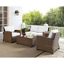 Load image into Gallery viewer, Bradenton 4Pc Outdoor Conversation Set - Sunbrella White/Weathered Brown - Loveseat, Coffee Table, & 2 Arm Chairs