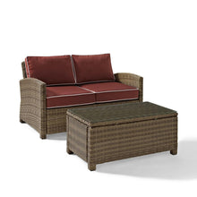 Load image into Gallery viewer, Bradenton 2Pc Outdoor Wicker Conversation Set Sangria/Weathered Brown - Loveseat & Coffee Table