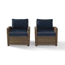 Load image into Gallery viewer, Bradenton 2Pc Outdoor Wicker Armchair Set Navy/Weathered Brown - 2 Armchairs