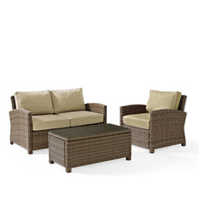 Load image into Gallery viewer, Bradenton 3Pc Outdoor Wicker Conversation Set Sand/Weathered Brown - Loveseat, Arm Chair, & Coffee Table