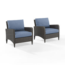 Load image into Gallery viewer, Kiawah 2Pc Outdoor Wicker Chair Set Blue/Brown - 2 Armchairs