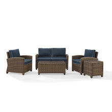 Load image into Gallery viewer, Bradenton 5Pc Outdoor Wicker Conversation Set Navy/Weathered Brown - Loveseat, Side Table, Coffee Table, & 2 Armchairs