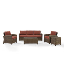 Load image into Gallery viewer, Bradenton 5Pc Outdoor Wicker Sofa Set Sangria/Weathered Brown - Sofa, Side Table, Coffee Table, & 2 Armchairs