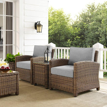 Load image into Gallery viewer, Bradenton 3Pc Outdoor Wicker Armchair Set Gray/Weathered Brown - Side Table & 2 Armchairs