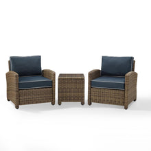 Load image into Gallery viewer, Bradenton 3Pc Outdoor Wicker Armchair Set Navy/Weathered Brown - Side Table & 2 Armchairs