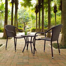 Load image into Gallery viewer, Palm Harbor 3Pc Outdoor Wicker Chair Set Brown - Round Side Table & 2 Stackable Chairs